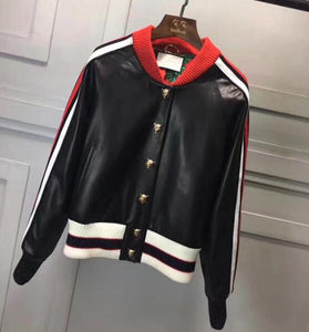 Genuine Leather Jacket Women Winter Fashion Real Sheepskin Leather Coat Women Baseball Jacket Female Ladies Clothes RL002