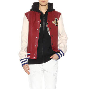 Fashion Real Leather Jacket Women Winter Genuine Leather Jackets Women Honeybee Embroidery Baseball Coat Ladies Female RL80834