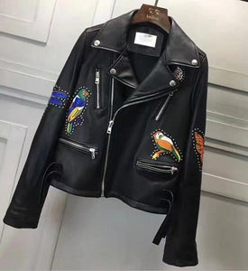 New Genuine Leather Jacket Women Winter Real Sheepskin Leather Coat Woman Floral Bird Embroidery Jackets Female Ladies RL80823