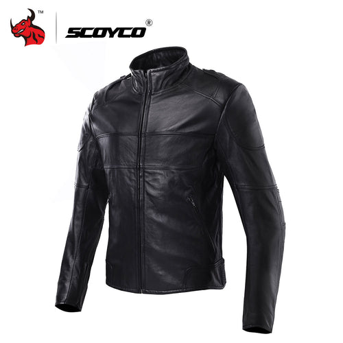 SCOYCO Men's Waterproof Moto Jacket Motorbike Racing Jackets Genuine Leather Cowhide Motorcross Jackets Motorcycle Clothing