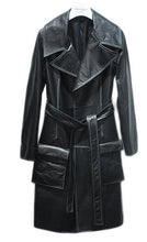 New Genuine Leather Jacket Women Winter Real Leather Coat With Belt Women Long Loose Rivet Jackets Ladies Female RL80833