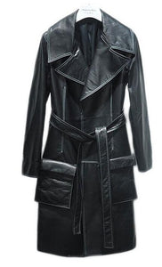 New Genuine Leather Jacket Women Winter Real Leather Coat With Belt Women Long Loose Rivet Jackets Ladies Female RL80833