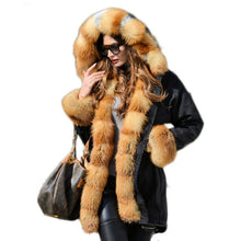 Real Fur Parka Women Winter Red Fox Fur Coat With Hood Jacket Women Genuine Rabbit Fur Lining Coat Female Long Fur Jackets