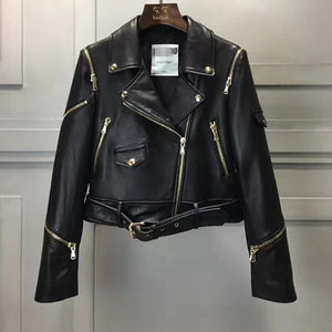 Fashion Genuine Leather Jacket Women Winter Real Sheepskin Leather Jacket Women Zipper Style Short Coat Female Ladies RL014