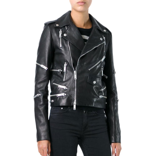 New Fashion Genuine Leather Jacket Women Winter Real Sheepskin Leather Coat Women Zipper Punk Jackets Female Ladies RL80822