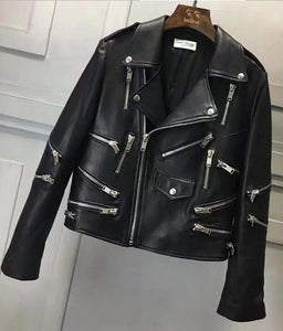 New Fashion Genuine Leather Jacket Women Winter Real Sheepskin Leather Coat Women Zipper Punk Jackets Female Ladies RL80822