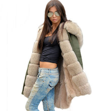 Real Fur Parka Women Winter Real Fox Fur Coats With Hood Jacket Women Genuine Rabbit Fur Lining Coat Female Long Fur Jackets