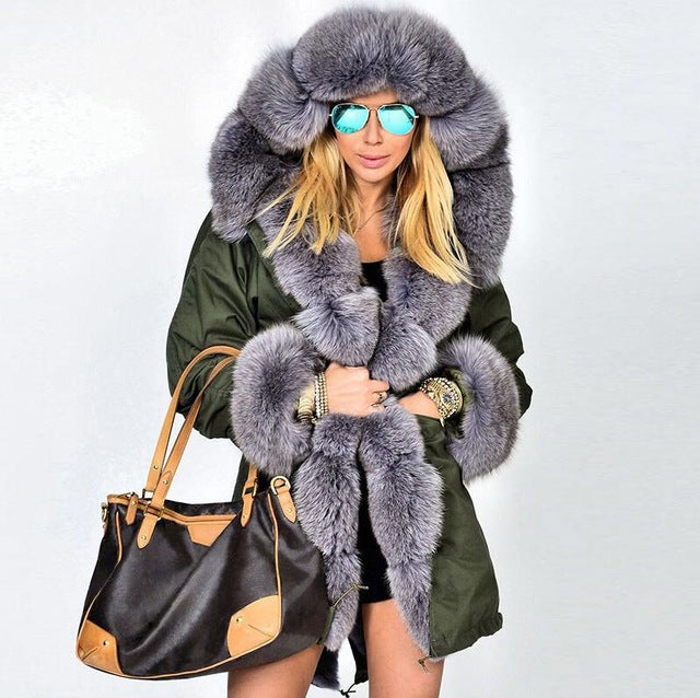 Fox Fur Lined Parka Coat, Real Fur Coat, Winter Coat