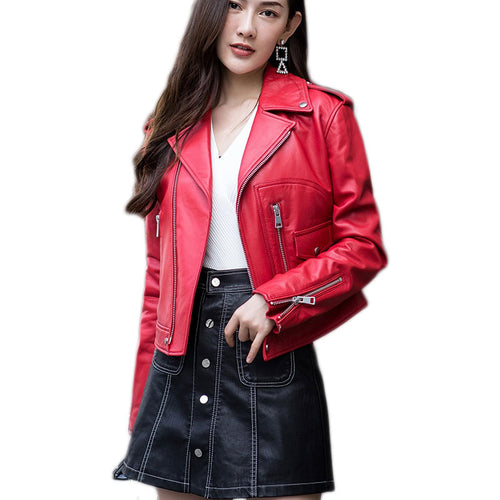 New Genuine Leather Jacket Women Winter Fashion Real Sheepskin Leather Coat Women Short Punk Jacket Female Ladies Clothes RL004
