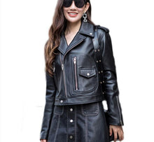 New Genuine Leather Jacket Women Winter Fashion Real Sheepskin Leather Coat Women Short Punk Jacket Female Ladies Clothes RL004