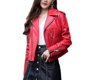 New Genuine Leather Jacket Women Winter Fashion Real Sheepskin Leather Coat Women Short Punk Jacket Female Ladies Clothes RL004