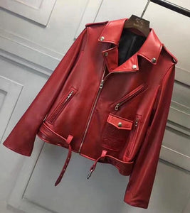 New Elegant Genuine Leather Jacket Women Winter Real Sheepskin Leather Jackets Women Motorcycle Biker Coat Ladies Female RL80828