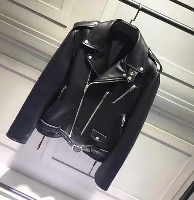 Elegant Genuine Leather Jacket Women Winter Real Sheepskin Leather Jacket Women Motorcycle Biker Coat Ladies Female RL80816