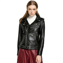 Genuine Leather Jacket Women Winter Fashion Real Sheepskin Leather Jacket Woman Rivet Motorcycle Biker Coat Female Ladies RL007