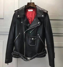 Genuine Leather Jacket Women Winter Fashion Real Sheepskin Leather Jacket Woman Rivet Motorcycle Biker Coat Female Ladies RL007
