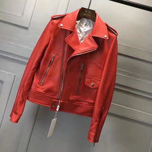 Elegant Genuine Leather Jacket Women Winter Real Sheepskin Leather Jackets Women Motorcycle Biker Coat Ladies Female RL80825