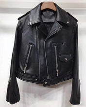 Elegant Genuine Leather Jacket Women Winter Real Sheepskin Leather Jackets Women Motorcycle Biker Coat Ladies Female RL80825