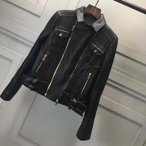 New Fashion Real Leather Jacket Women Winter Genuine Sheepskin Leather Jackets Women Motorcycle Biker Coat Ladies Female RL80830