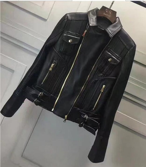 New Fashion Real Leather Jacket Women Winter Genuine Sheepskin Leather Jackets Women Motorcycle Biker Coat Ladies Female RL80830