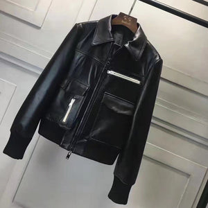 Elegant Genuine Leather Jacket Women Winter Real Sheepskin Leather Jackets Women Casual Slim Coat Ladies Female RL80827