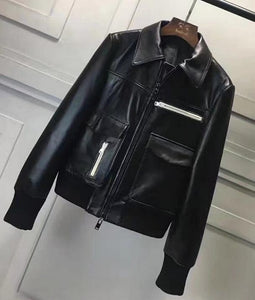 Elegant Genuine Leather Jacket Women Winter Real Sheepskin Leather Jackets Women Casual Slim Coat Ladies Female RL80827