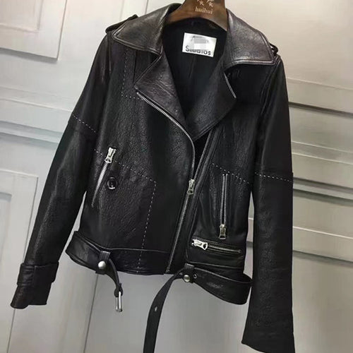Fashion Genuine Leather Jacket Women Winter Real Sheepskin Leather Jacket Women Motorcycle Biker Coat Ladies Female RL80820