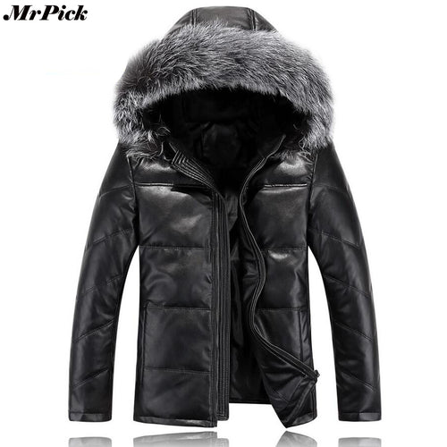 2017 New Fur Hood Men Leather Coats Winter Snow Warm -20 Degree Black Color Jackets E0708-003