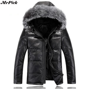 2017 New Fur Hood Men Leather Coats Winter Snow Warm -20 Degree Black Color Jackets E0708-003