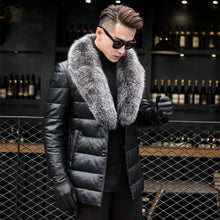 Men's Genuine Leather Jacket Thick Lambs Wool Jacket Male Fox Fur Collar Jaqueta Couro Masculino Plus Size Down Coat MZ1129