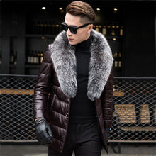 Men's Genuine Leather Jacket Thick Lambs Wool Jacket Male Fox Fur Collar Jaqueta Couro Masculino Plus Size Down Coat MZ1129