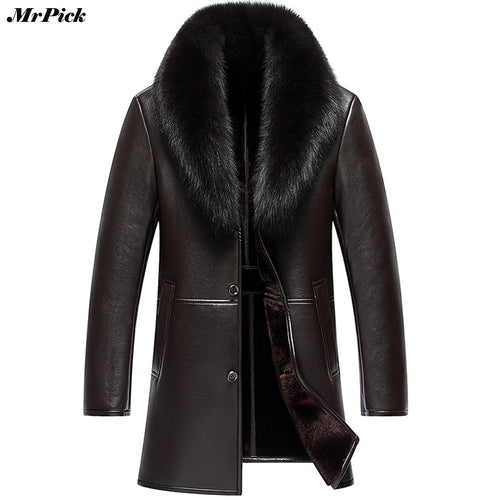 Big Fur Collar Snow Winter Coats Men PU Artificial Leather Motorcycle Hip Hop Jacket E0718-002
