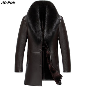 Big Fur Collar Snow Winter Coats Men PU Artificial Leather Motorcycle Hip Hop Jacket E0718-002