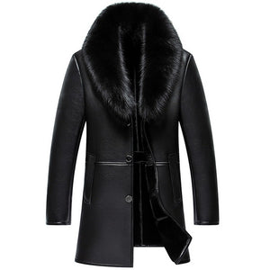 Big Fur Collar Snow Winter Coats Men PU Artificial Leather Motorcycle Hip Hop Jacket E0718-002