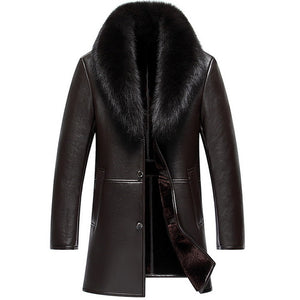 Big Fur Collar Snow Winter Coats Men PU Artificial Leather Motorcycle Hip Hop Jacket E0718-002