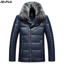 Fur Collar Men PU Leather Coats Warm Snow Winter Motorcycle Slim Zipper Men Jacket E0710-003