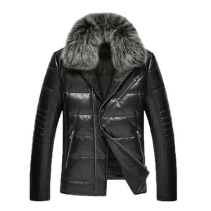 Fur Collar Men PU Leather Coats Warm Snow Winter Motorcycle Slim Zipper Men Jacket E0710-003