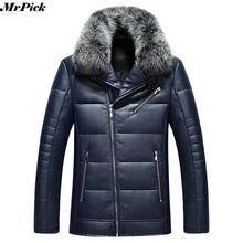 Fur Collar Men PU Leather Coats Warm Snow Winter Motorcycle Slim Zipper Men Jacket E0710-003
