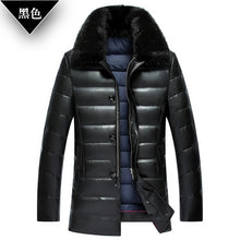 Winter Middle-aged men lapel leather thick water mink collar PU leather down jacket male long paragraph solid color coat MZ1180