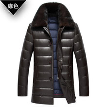 Winter Middle-aged men lapel leather thick water mink collar PU leather down jacket male long paragraph solid color coat MZ1180