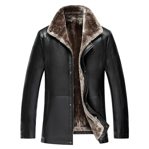 2016 Winter New Turn Down Collar Velet Lining Leather Coat Men Warm Quality Leather Jackets Winter