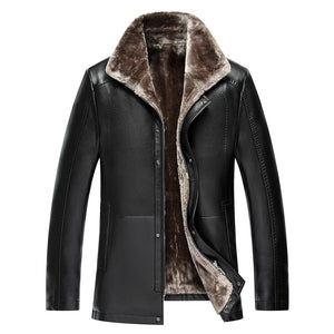 2016 Winter New Turn Down Collar Velet Lining Leather Coat Men Warm Quality Leather Jackets Winter