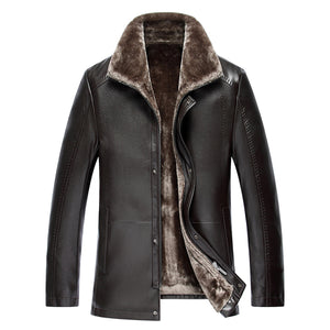 2016 Winter New Turn Down Collar Velet Lining Leather Coat Men Warm Quality Leather Jackets Winter