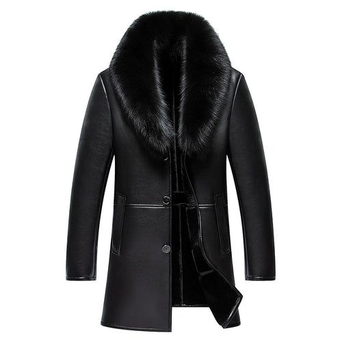 2017 New Arrival Long Real Big Fur Collar Men's Winter Leather Jacket High Quality Thick Warm Leather Men Coat