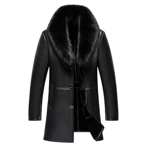 2017 New Arrival Long Real Big Fur Collar Men's Winter Leather Jacket High Quality Thick Warm Leather Men Coat