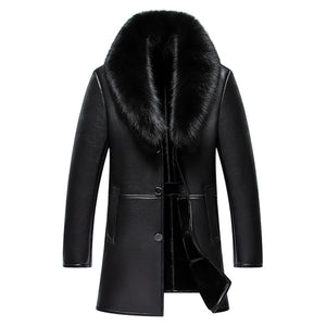 2017 New Arrival Long Real Big Fur Collar Men's Winter Leather Jacket High Quality Thick Warm Leather Men Coat