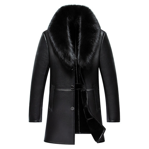 2017 New Arrival Long Real Big Fur Collar Men's Winter Leather Jacket High Quality Thick Warm Leather Men Coat