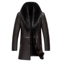 2017 New Arrival Long Real Big Fur Collar Men's Winter Leather Jacket High Quality Thick Warm Leather Men Coat