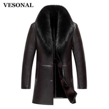VESONAL Winter Leather Jacket Men Coat Male Top Quality Real Fox Fur collar Warm Thick Faux Windbreaker Men Thick Velvet