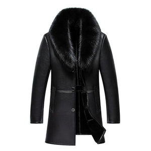 WEBONTINAL Winter Leather Jacket Men Coat Male Top Quality Real Fox Fur collar Warm Thick Faux Windbreaker Men Thick Velvet