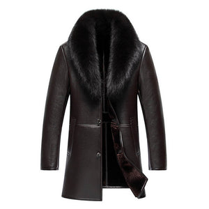 WEBONTINAL Winter Leather Jacket Men Coat Male Top Quality Real Fox Fur collar Warm Thick Faux Windbreaker Men Thick Velvet